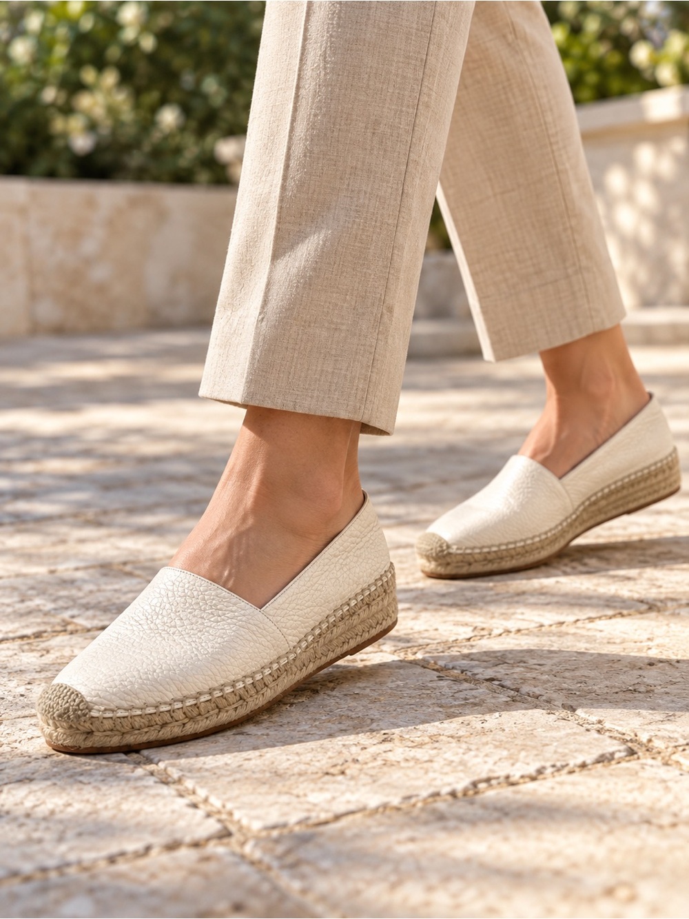 Lafayette 148 New York Lowery Almond Grained Leather Espadrilles, Size 35.5